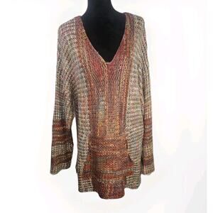 Angie Buckle Space Dye SweaterOpen Knit Boho Pullover Sweater Tunic XL Orange